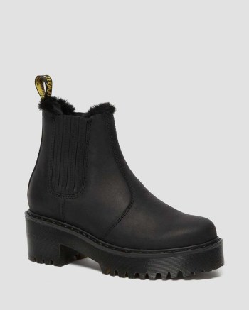 Dr Martens Rometty Faux Fur Leather Chelsea Cizmy Damske Čierne | 7168-BYGPZ